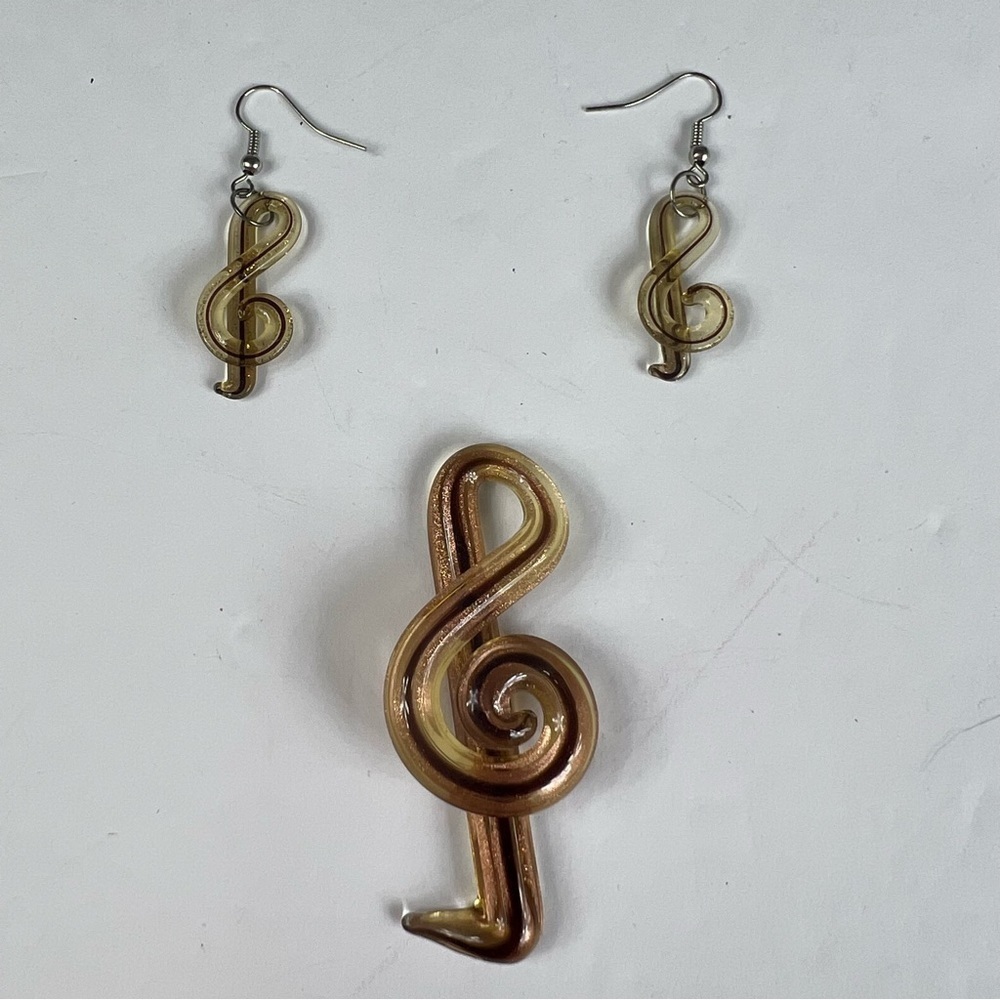 Murano glass earring and pendant set musical note